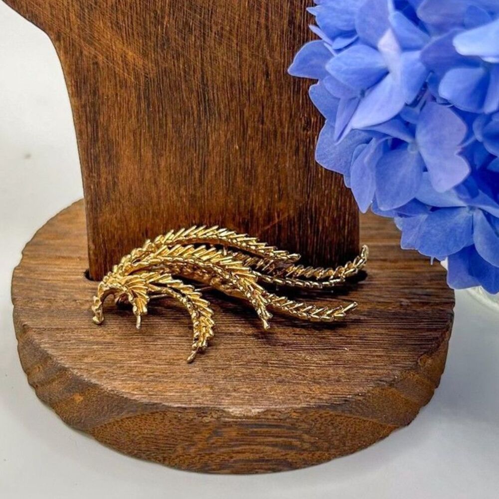 Vintage Henry S. Bick Signed HSB Brooch Fern Leaf Pattern Gold dipped Sterling